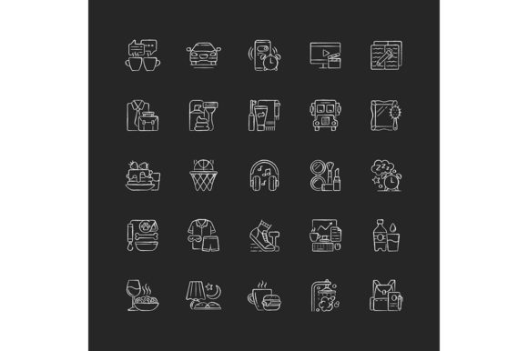 Chalk White Icons for Everyday Routines