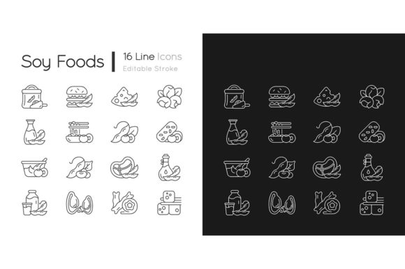 Discover the Versatility of Soy Foods Linear Icons Set Dark Light