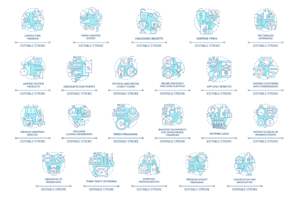 Loyalty Program Blue Icons Bundle: Enhancing Customer Engagement and Retention