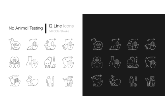 No Animal Testing Linear Icons Bundle