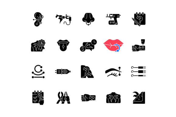 Tattoo and Piercing Black Glyph Icons: A Versatile Solution for Creative Design