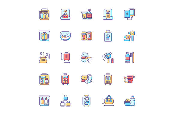 Travel Size Objects RGB Color Icons Set: Your Go-To for Portable Essentials